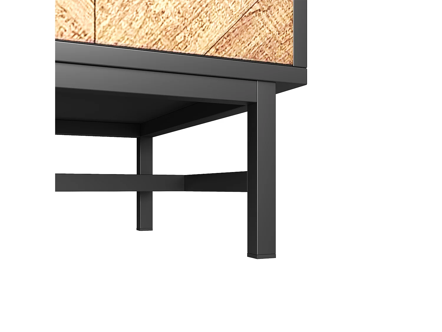 Banc TV noir et naturel avec 2 portes, pieds en métal, portes effet bois, 150 x 38 x 55 cm