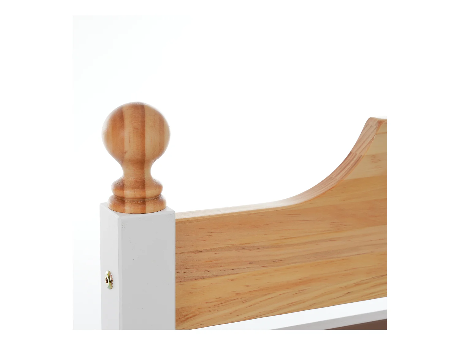 Cadre de lit simple 90x200 cm avec tête et pied de lit en MDF, blanc et bois, sans matelas