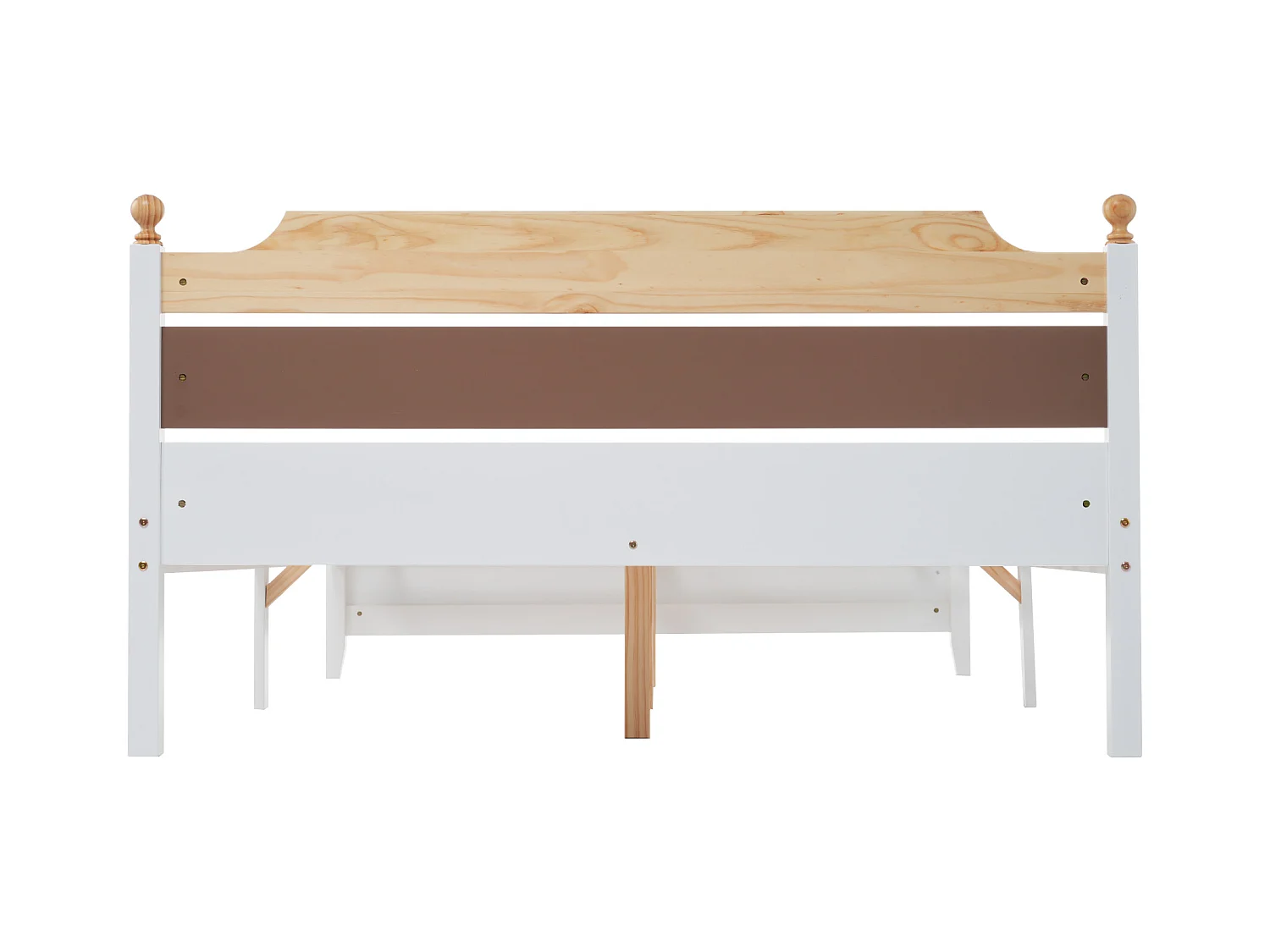 Cadre de lit double 140x200 cm avec tête et pied de lit en MDF, blanc et bois, sans matelas