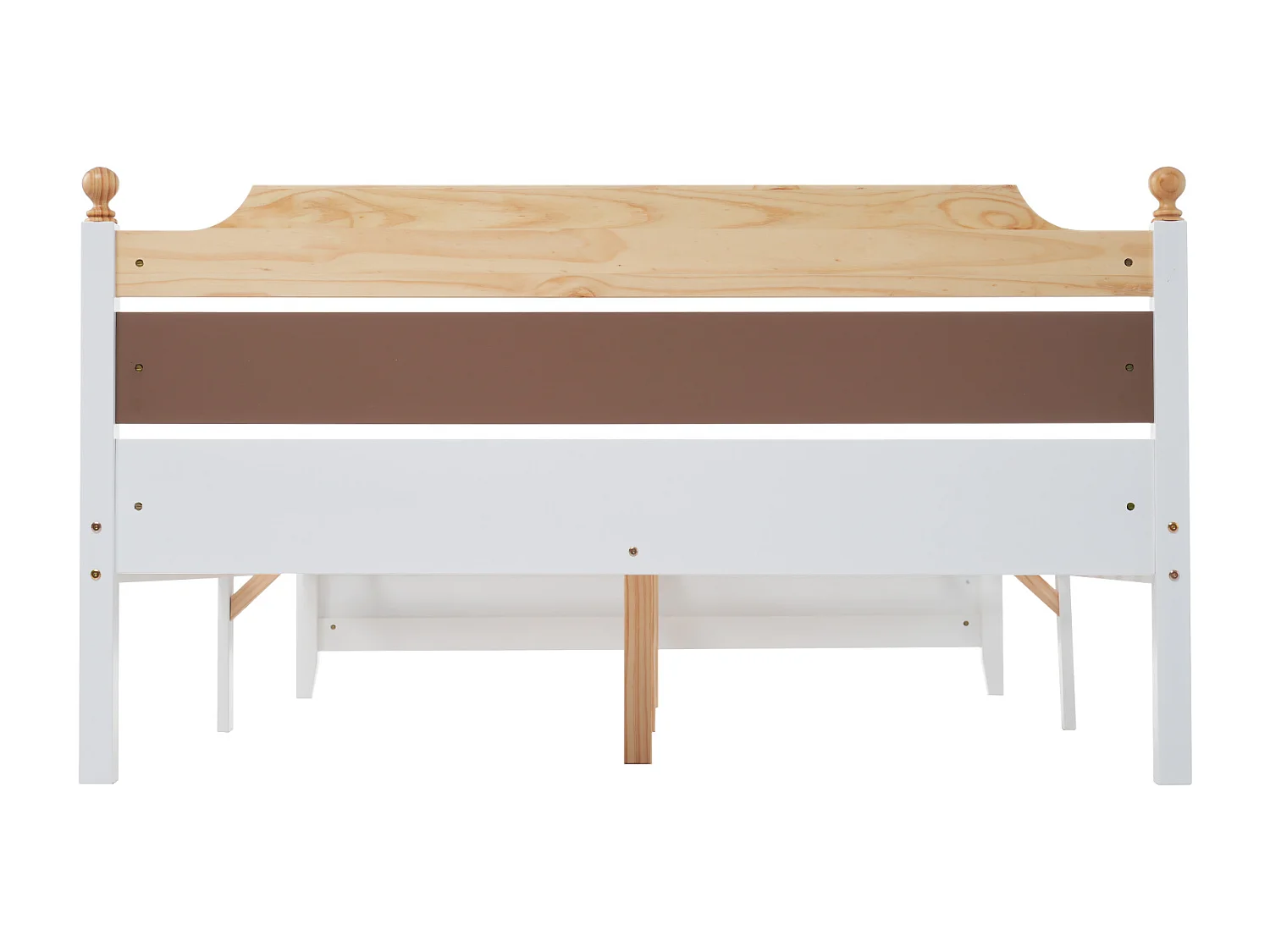 Cadre de lit double 140x200 cm avec tête et pied de lit en MDF, blanc et bois, sans matelas