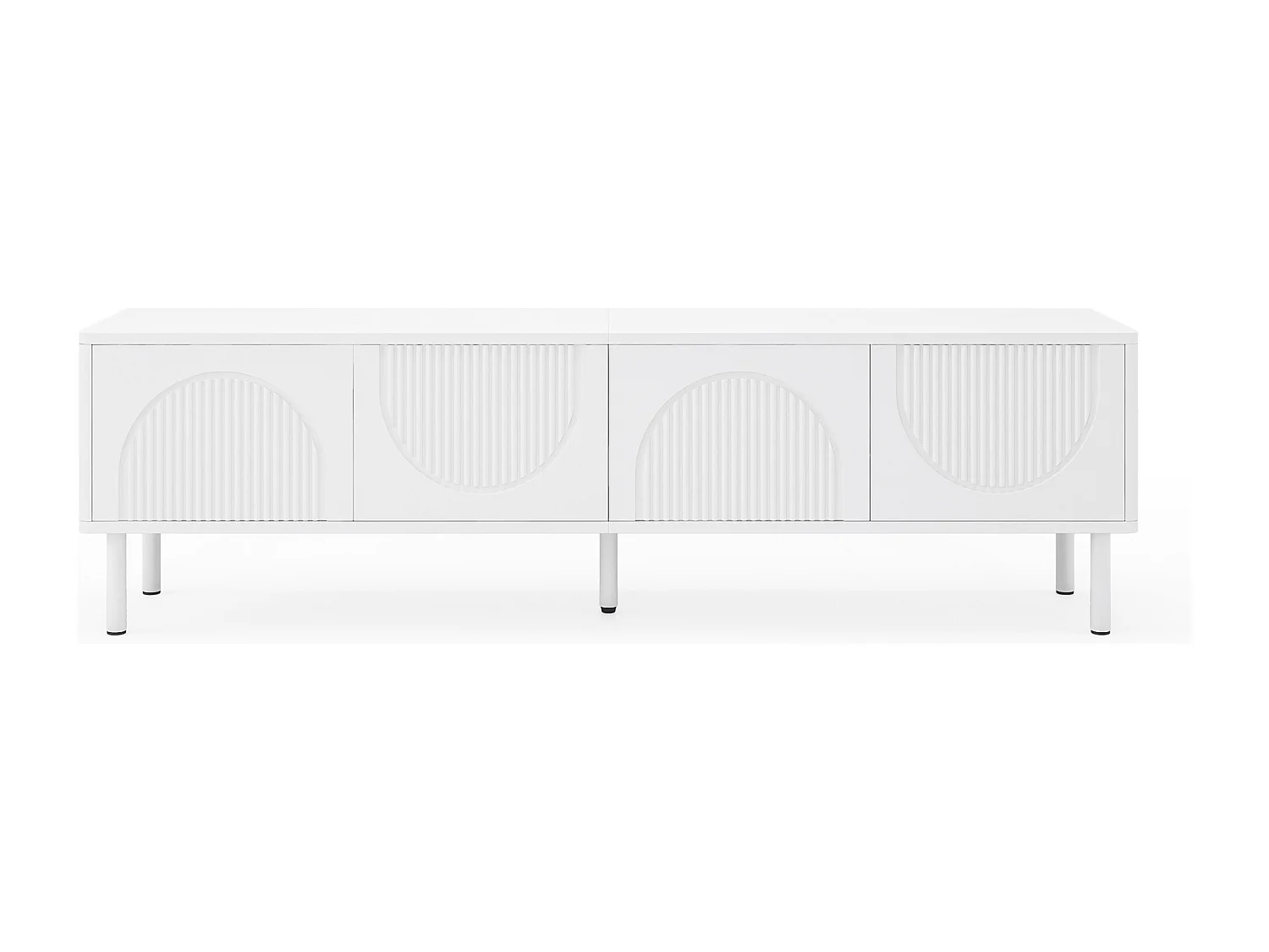 Meuble TV blanc moderne avec 4 portes et passe-câbles, 180 x 40 x 52 cm