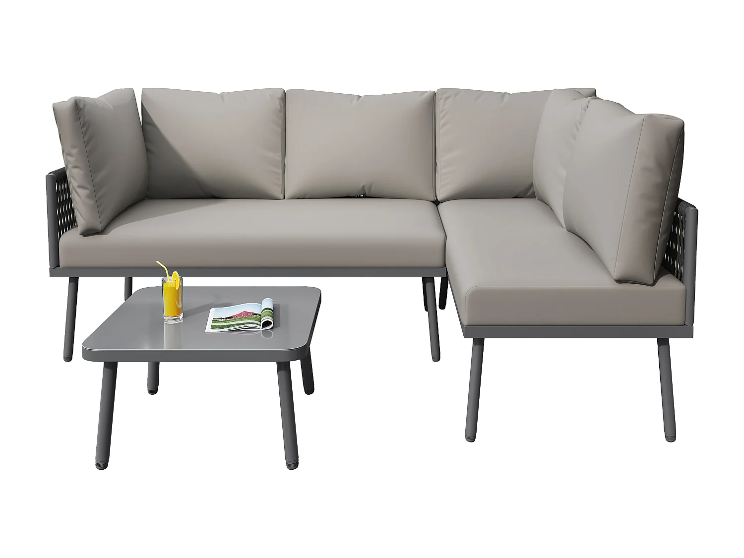 Ensemble de jardin gris comprend 2 canapés, une table, 2 coussins d'assise et 6 coussins