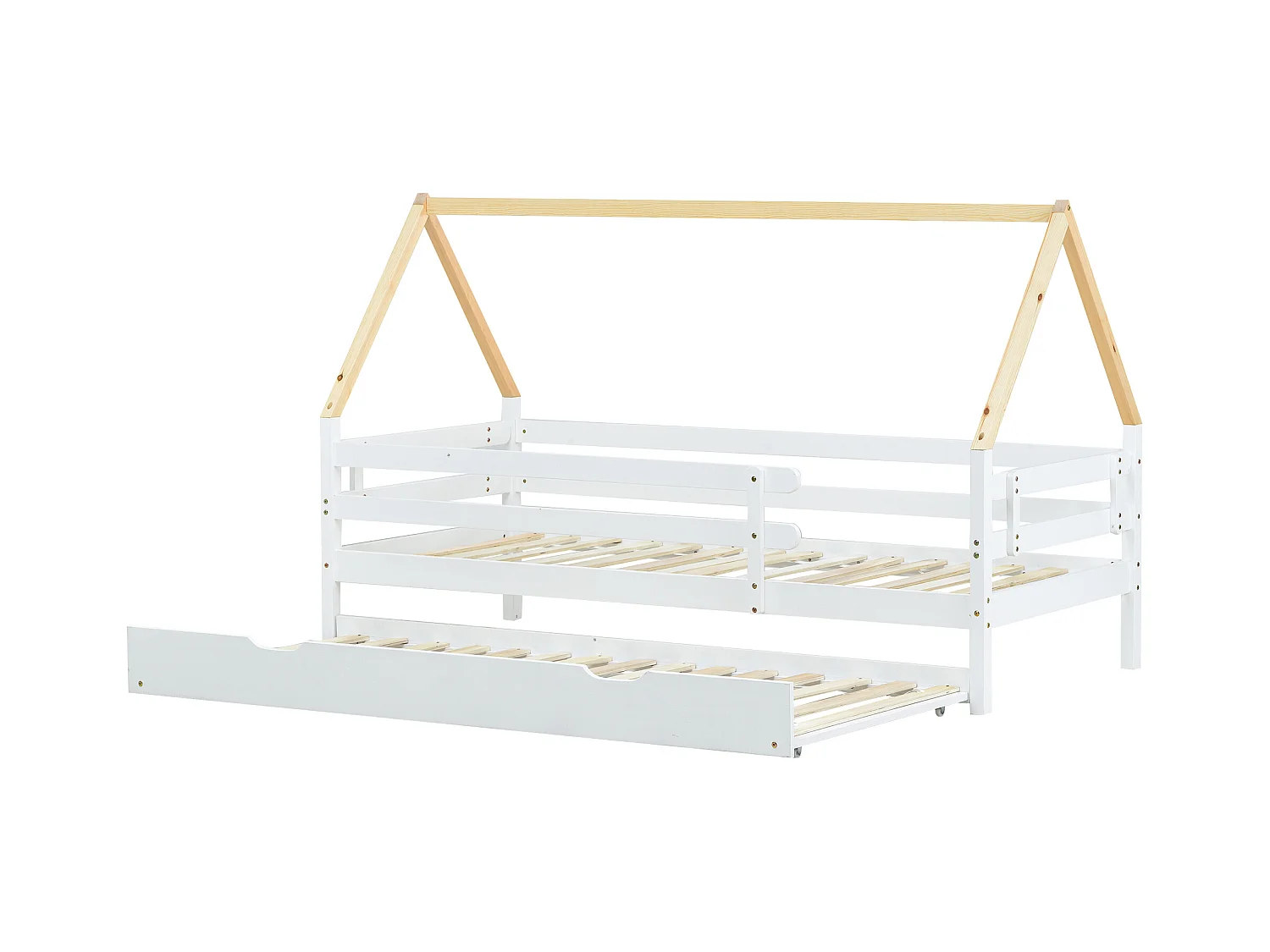 Lit cabane enfant 90x200 cm avec lit gigogne 90x190 cm en bois blanc