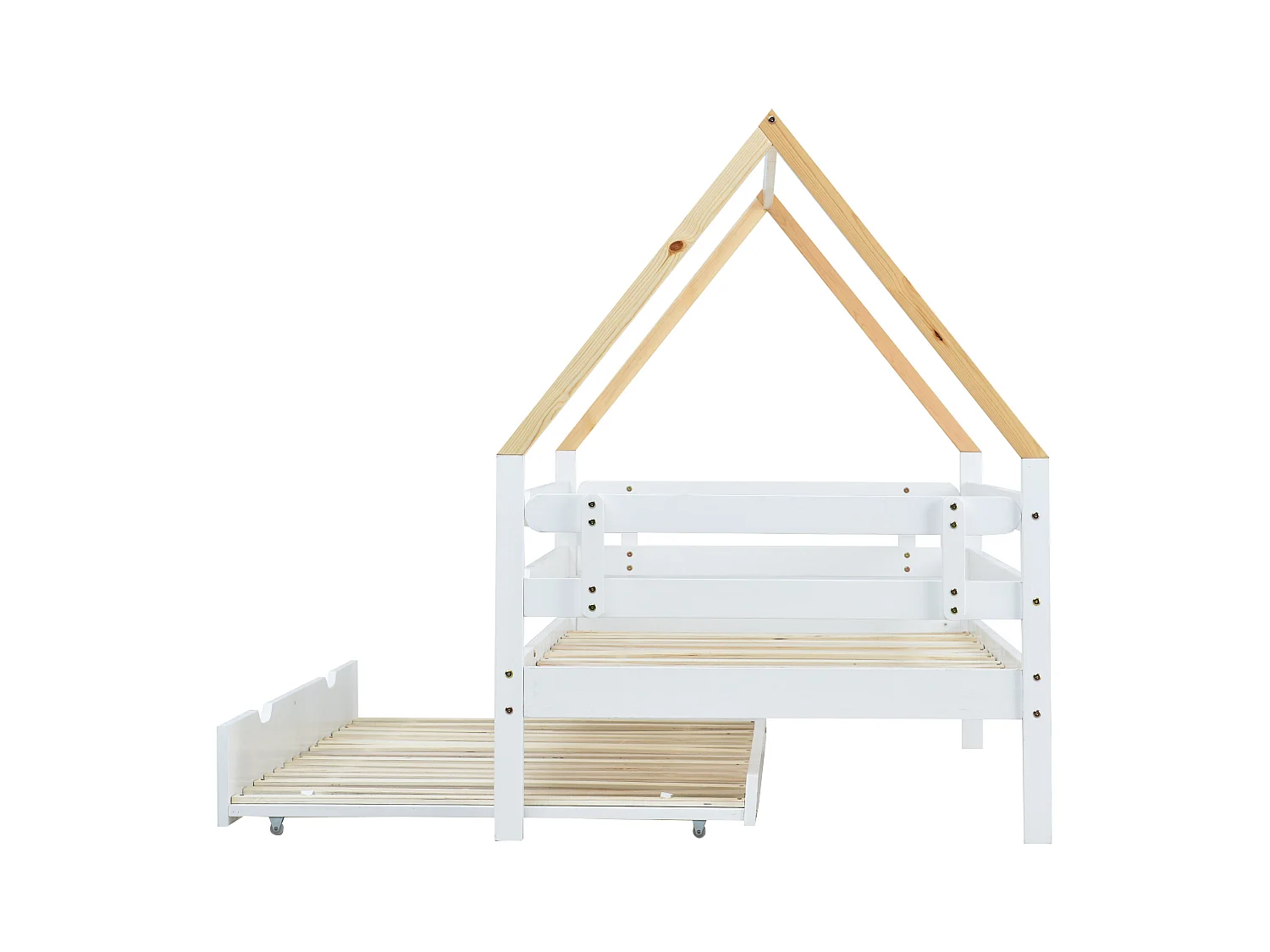 Lit cabane enfant 90x200 cm avec lit gigogne 90x190 cm en bois blanc