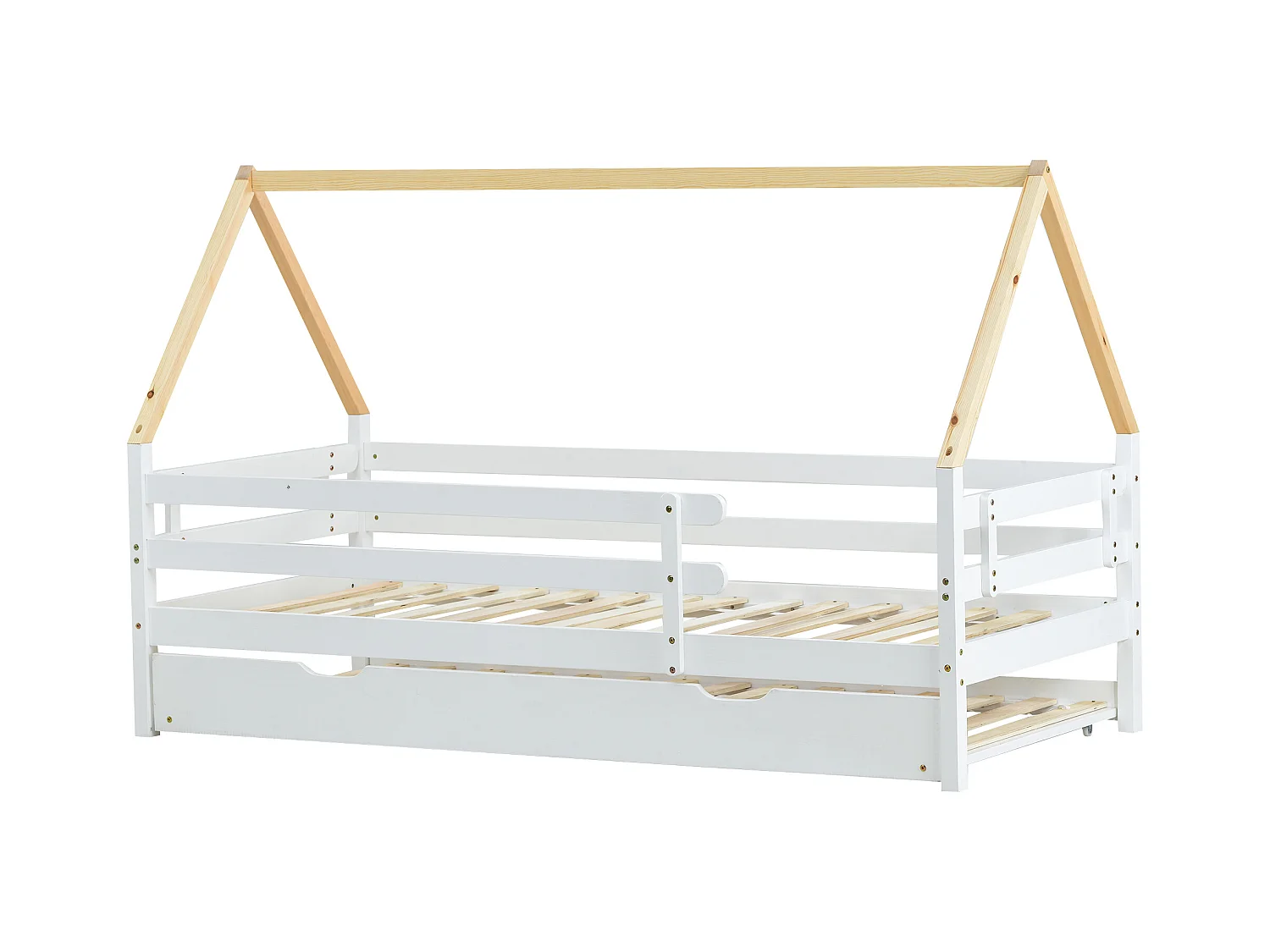 Cama nido infantil de 90x200 cm con cama nido de 90x190 cm en madera blanca