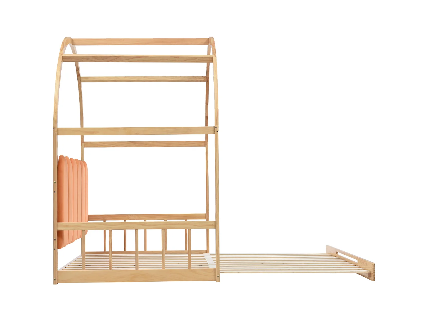 Lit enfant 140x100cm, extensible 140x200cm, couleur orange + naturel, sans matelas