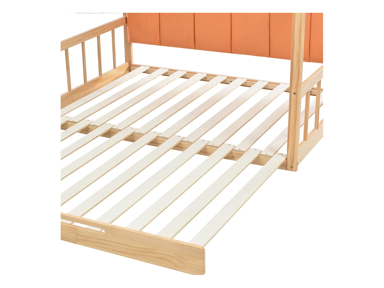 Lit enfant 140x100cm, extensible 140x200cm, couleur orange + naturel, sans matelas