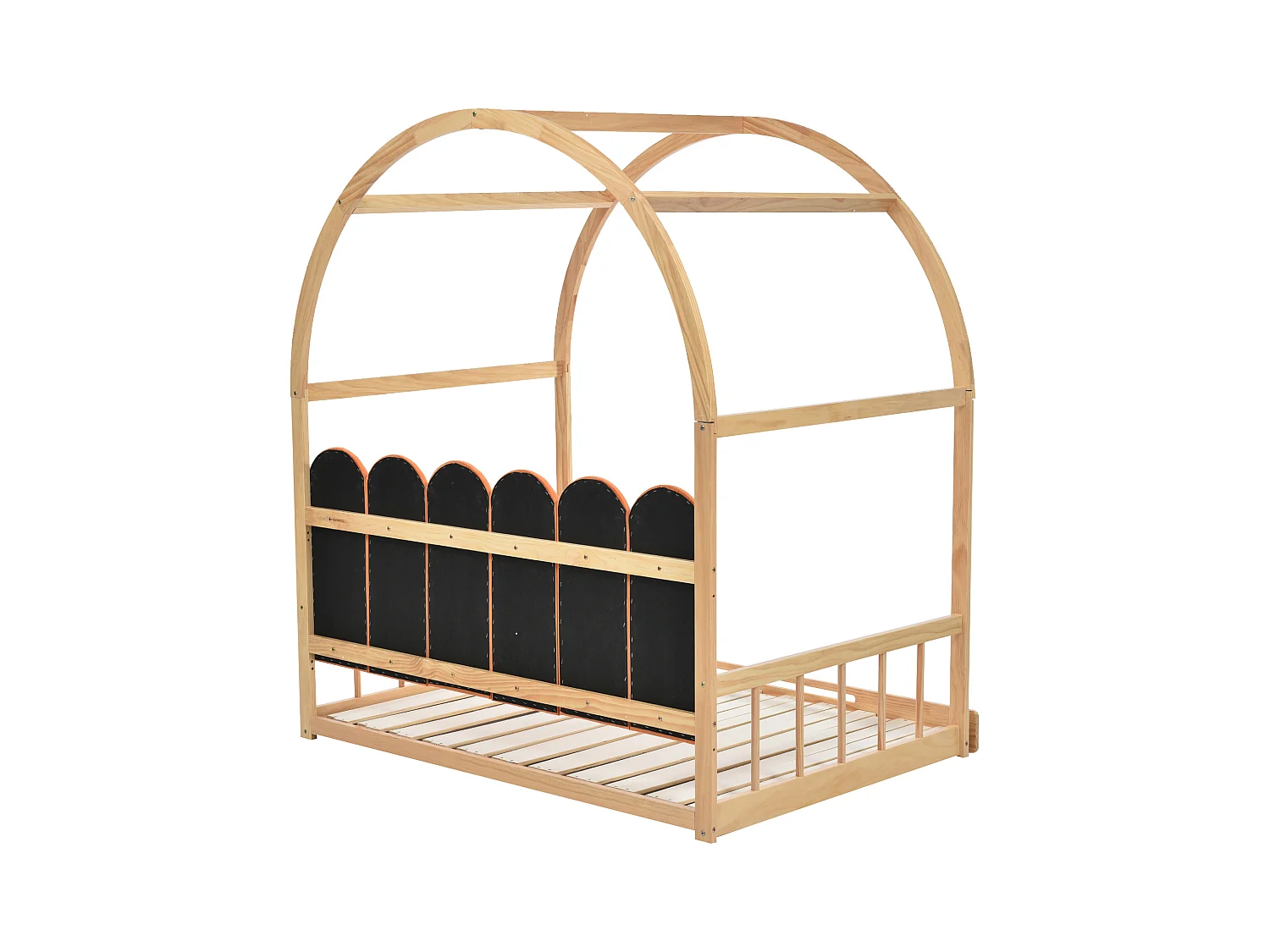 Lit enfant 140x100cm, extensible 140x200cm, couleur orange + naturel, sans matelas