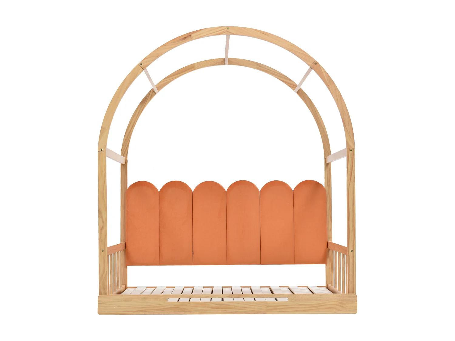 Lit enfant 140x100cm, extensible 140x200cm, couleur orange + naturel, sans matelas