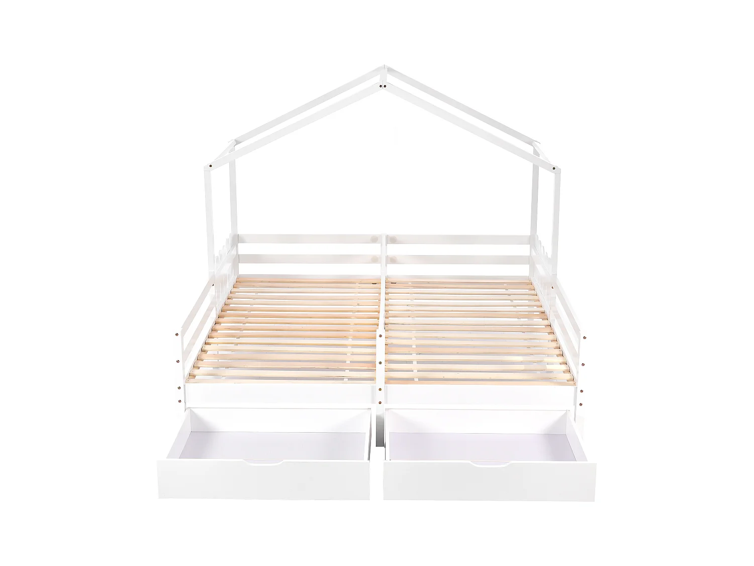 Cama infantil doble cabina blanca 90x200cm con 2 cajones, pino + MDF, sin colchón