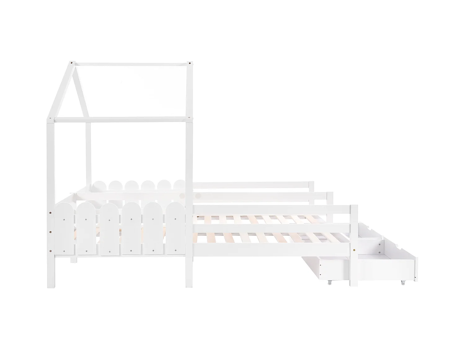 Cama infantil doble cabina blanca 90x200cm con 2 cajones, pino + MDF, sin colchón