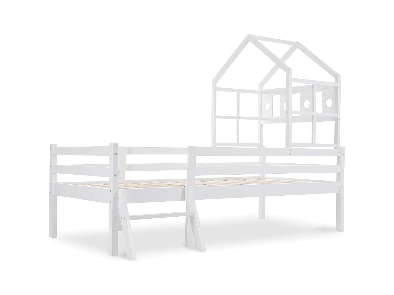 Cama infantil cabina blanca 90x200cm con cajón, escalera y barrera, sin colchón