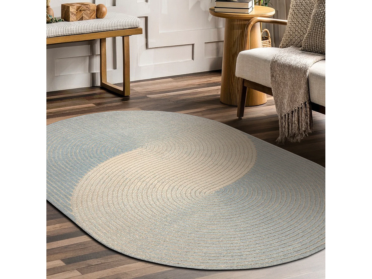 Moquette en laine FLUX ovale 461.67.AE502 OSTA - Géométrique, struct 160x230 cm