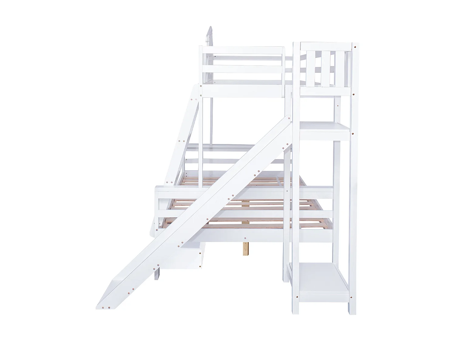 Beliche branco para criança 90x200cm e adulto 120x200cm com 2 gavetas, escorrega e escada, sem colchão