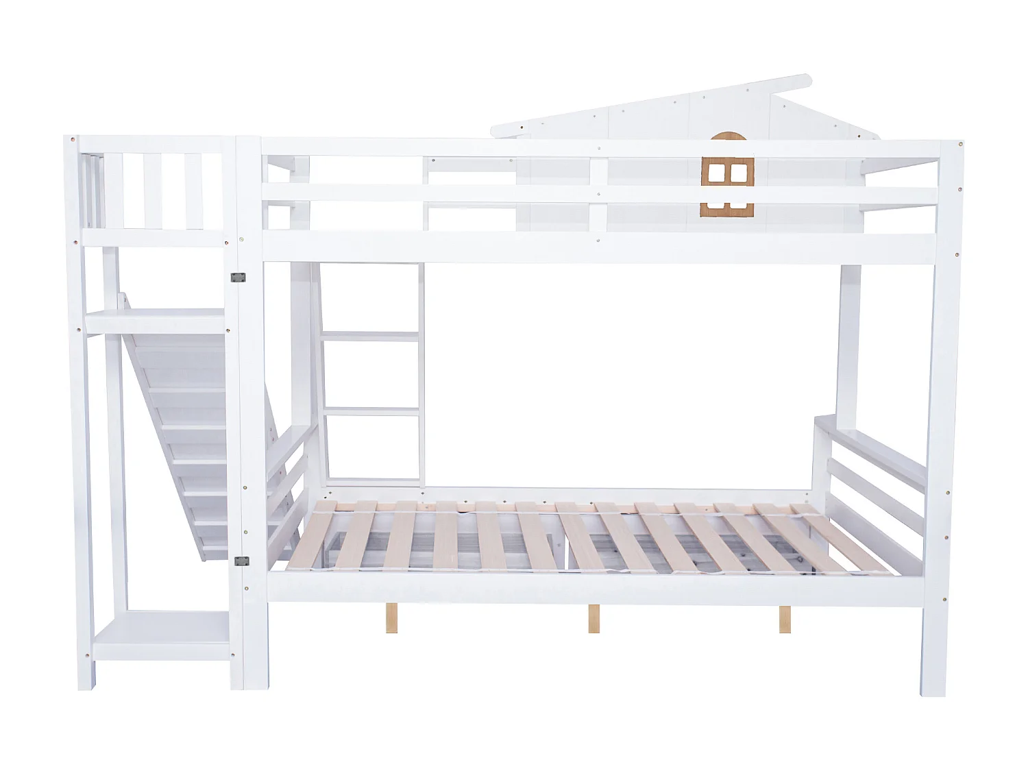 Beliche branco para criança 90x200cm e adulto 120x200cm com 2 gavetas, escorrega e escada, sem colchão