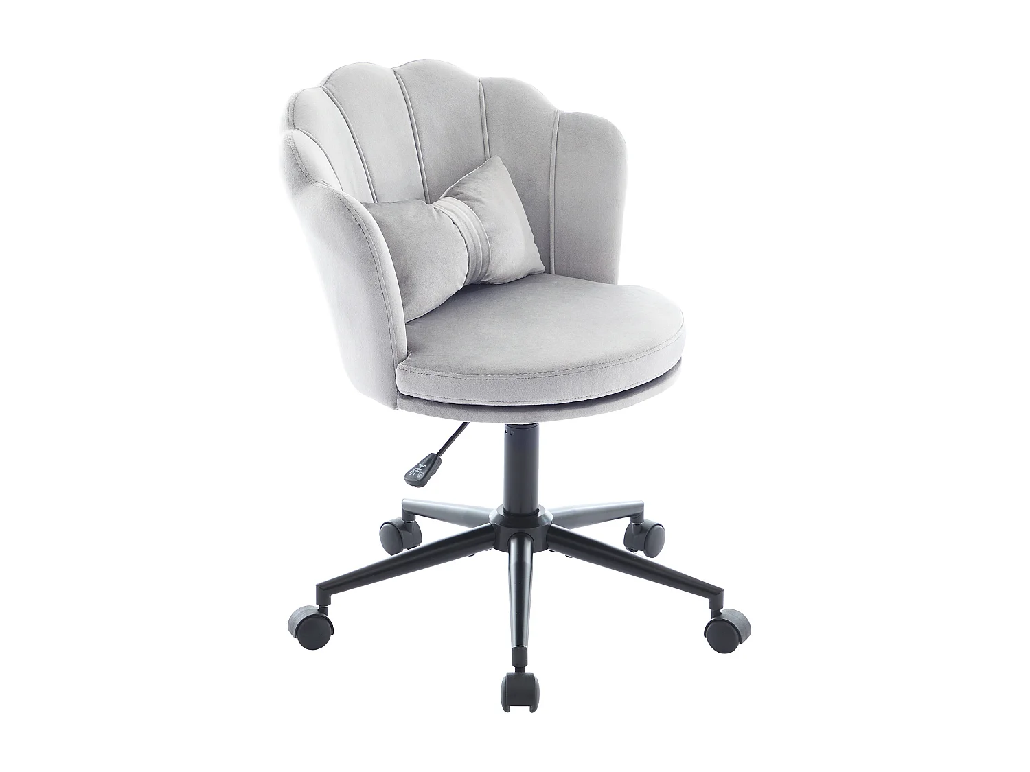 Cadeira de escritório cinzenta, altura ajustável, encosto em forma de pétala