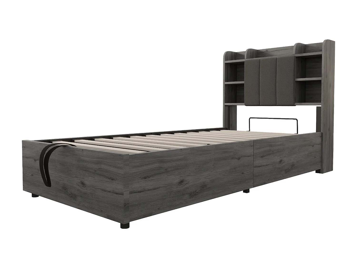 Lit coffre simple gris 90x200cm avec USB et Type-C, tête de lit avec rangement, sans matelas