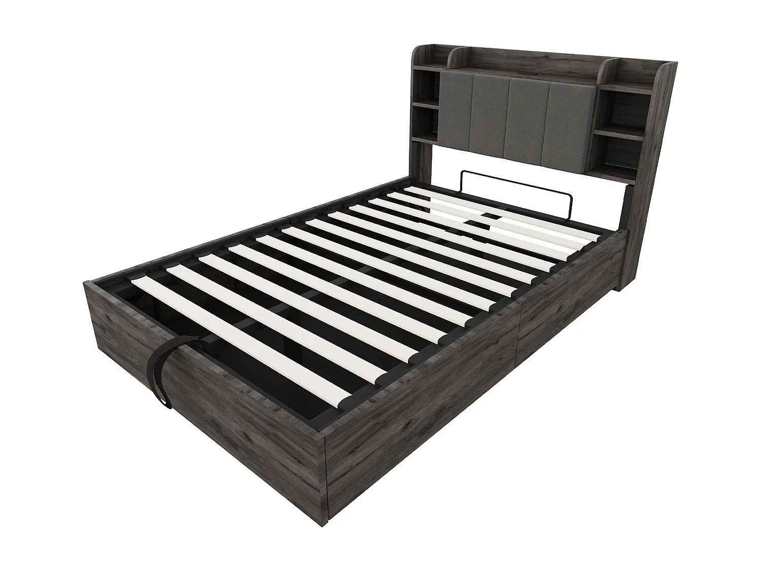 Grijs tweepersoonsbed met opbergruimte 140x200cm met USB en Type-C, hoofdbord met opbergruimte, zonder matras