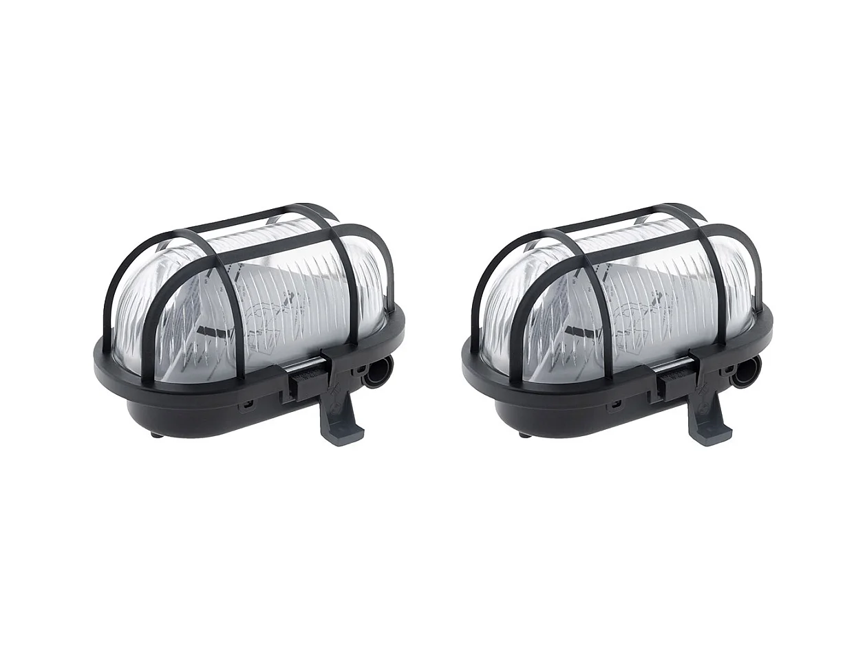 Lot de 2 hublots ovales 60W IP44 E27 Classe II - Noir - Zenitech