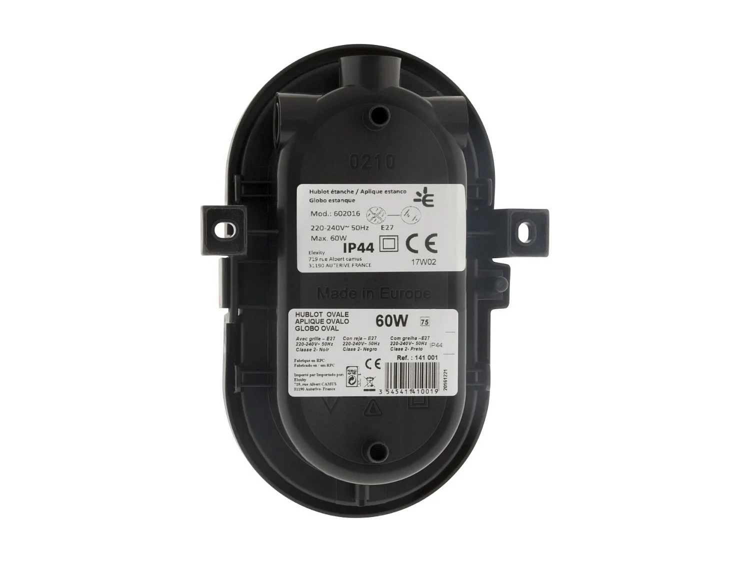 Lot de 2 hublots ovales 60W IP44 E27 Classe II - Noir - Zenitech