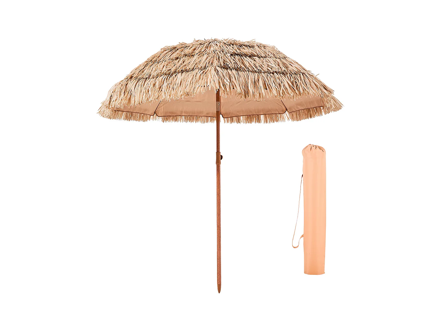 Parasol Hawaïen SucceBuy, 1,8 m Parasol Exotique Inclinable avec Toit Chaume PP, 8 Baleines Métalliques, pour Plage, Terrasse, Bord de Piscine, Jardin