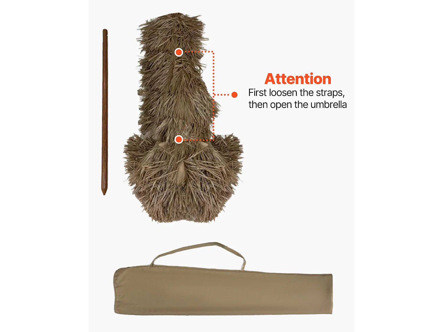 Parasol Hawaïen SucceBuy, 1,8 m Parasol Exotique Inclinable avec Toit Chaume PP, 8 Baleines Métalliques, pour Plage, Terrasse, Bord de Piscine, Jardin