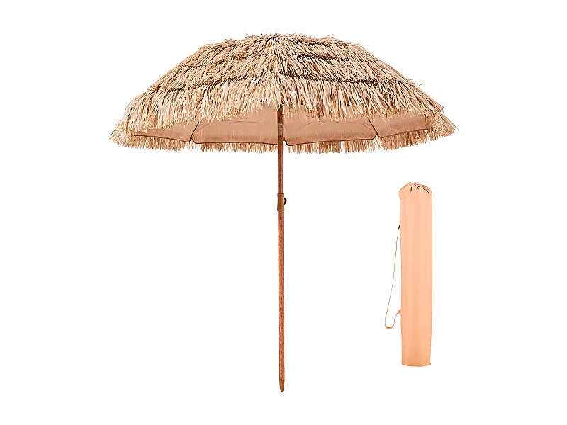 Parasol Hawaïen SucceBuy, 1,8 m Parasol Exotique Inclinable avec Toit Chaume PP, 8 Baleines Métalliques, pour Plage, Terrasse, Bord de Piscine, Jardin