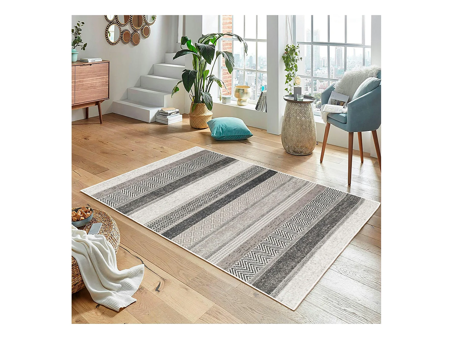 Tapis gris moderne – lignes stylisées, 160x230 cm ISTANBUL
