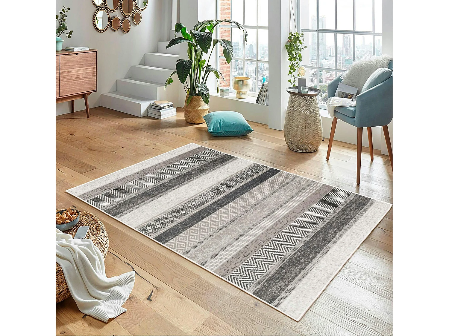 Tapis gris moderne – lignes stylisées, 160x230 cm ISTANBUL