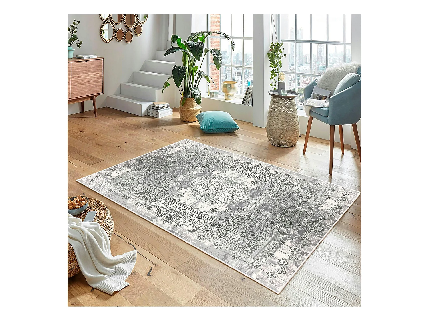 Tapis oriental gris patiné – vintage, 160x230 cm ISTANBUL