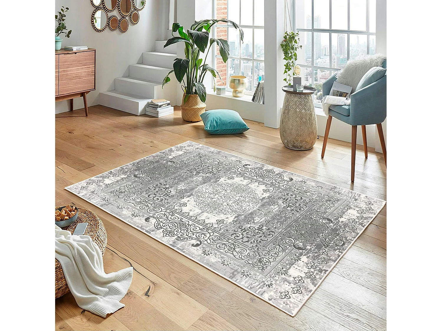 Tapis oriental gris patiné – vintage, 160x230 cm ISTANBUL