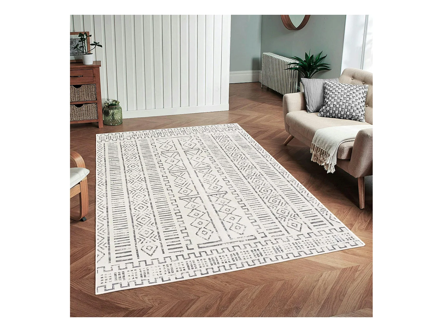 Tapis écru contrasté – motifs graphiques, 160x230 cm ISTANBUL