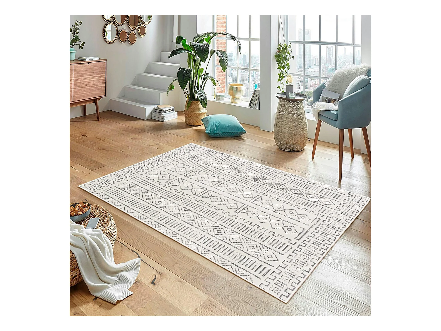 Tapis écru contrasté – motifs graphiques, 160x230 cm ISTANBUL