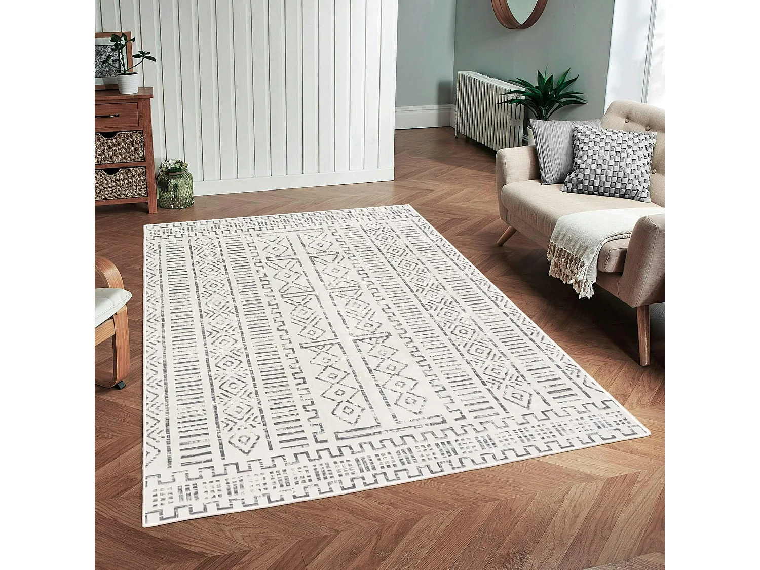 Tapis écru contrasté – motifs graphiques, 160x230 cm ISTANBUL