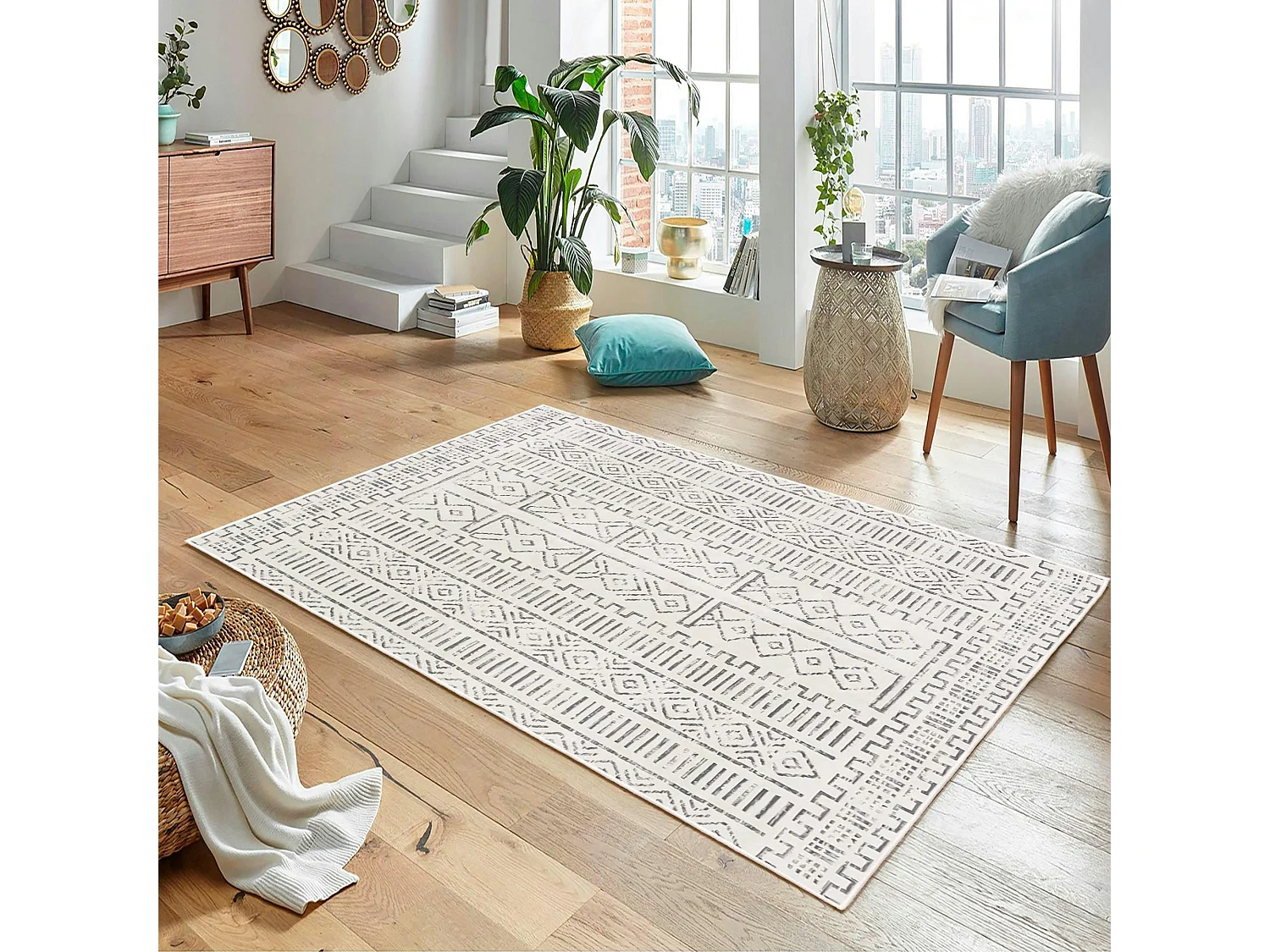 Tapis écru contrasté – motifs graphiques, 160x230 cm ISTANBUL