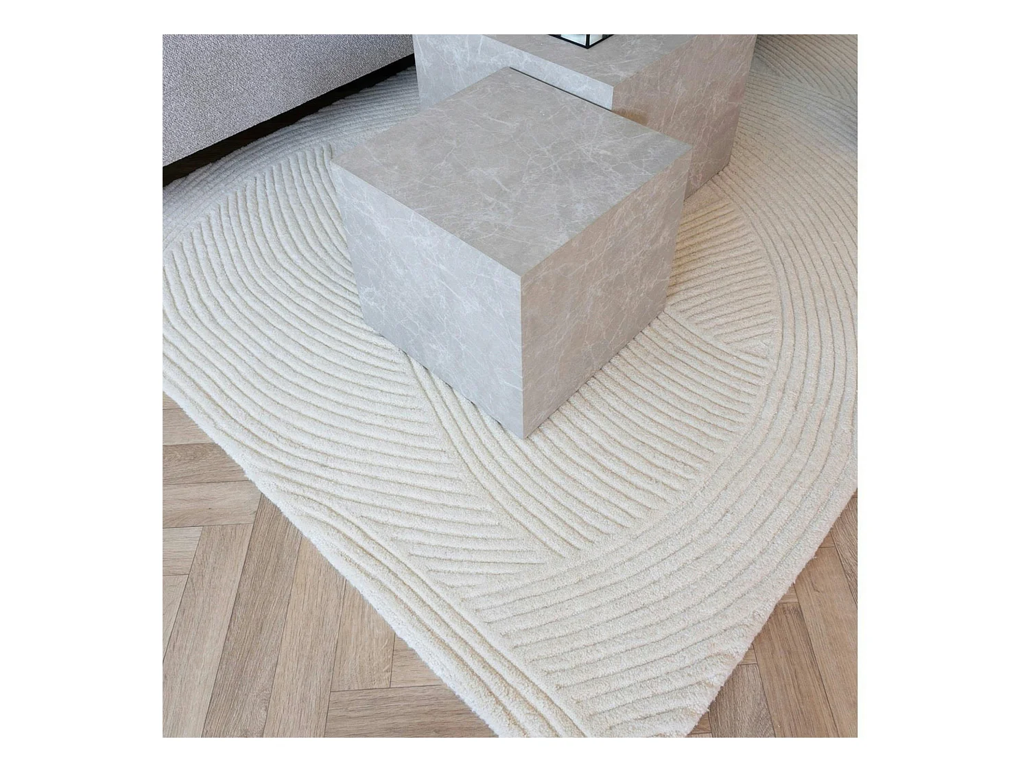 Tapis en laine blanc crème tufté main à motifs contemporains 160x230 cm FEZ