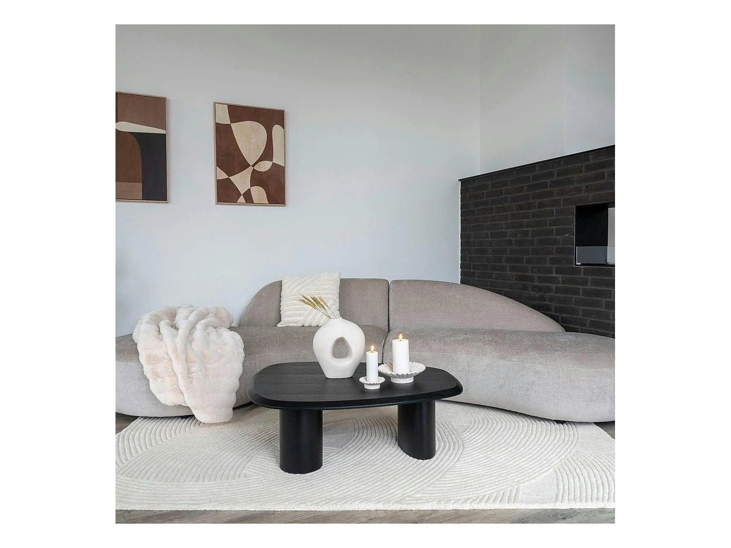 Tapis en laine blanc crème tufté main à motifs contemporains 160x230 cm FEZ