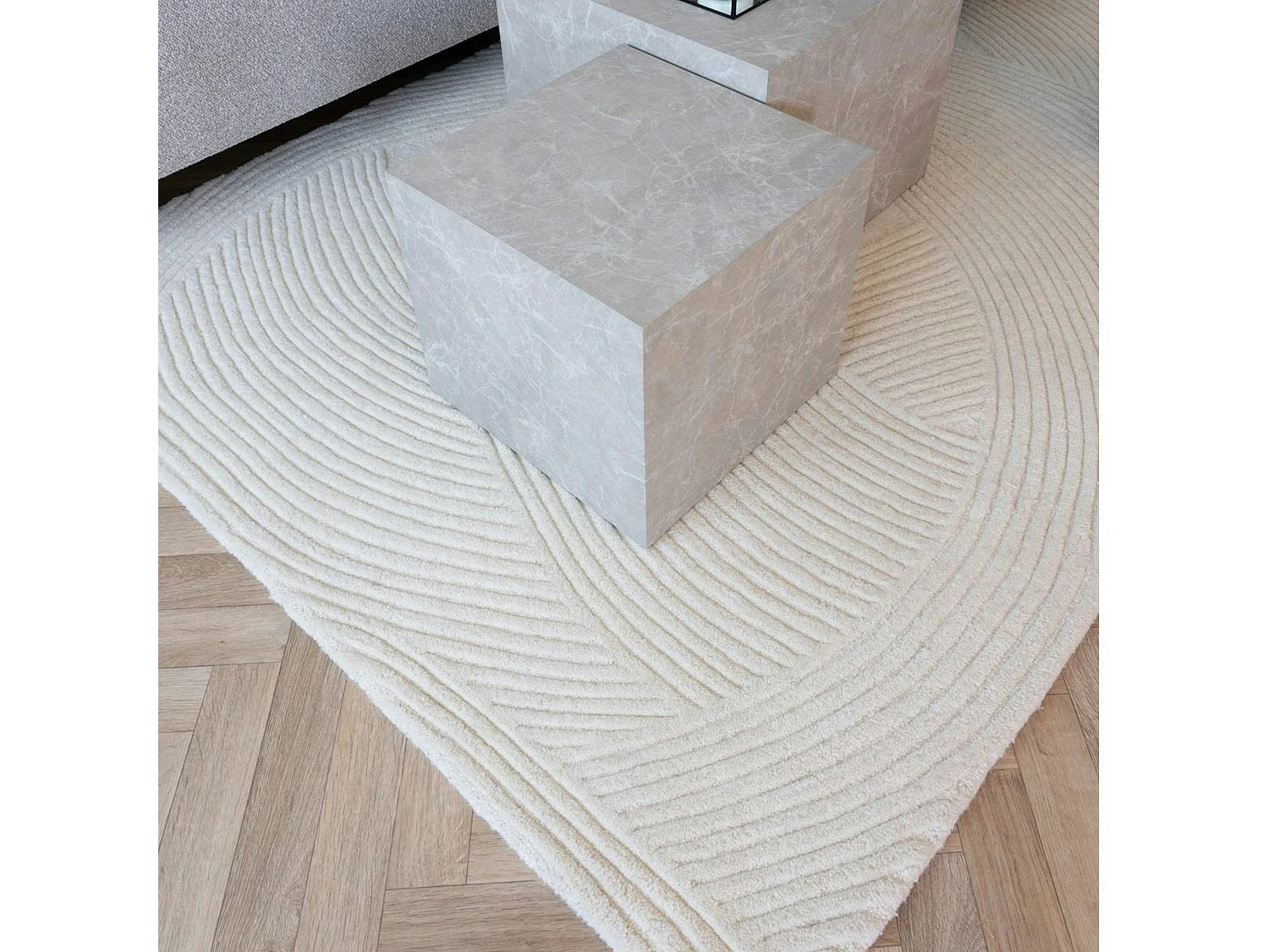 Tapis en laine blanc crème tufté main à motifs contemporains 160x230 cm FEZ
