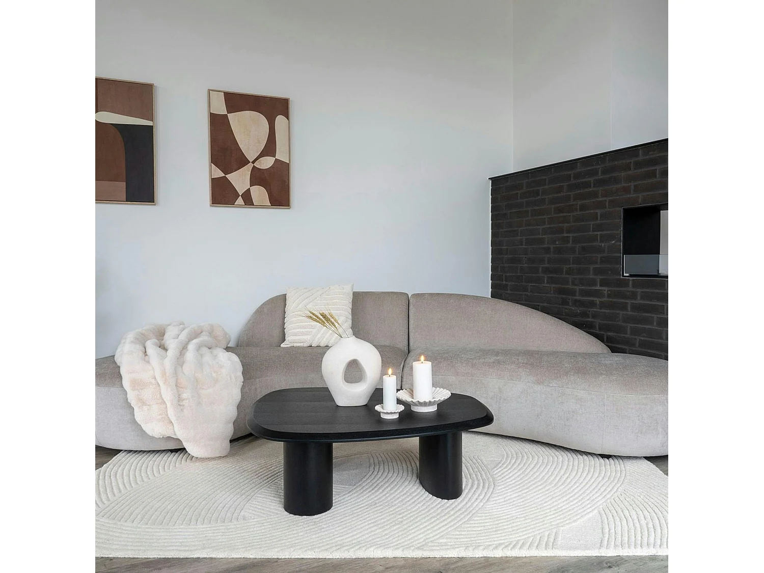 Tapis en laine blanc crème tufté main à motifs contemporains 160x230 cm FEZ