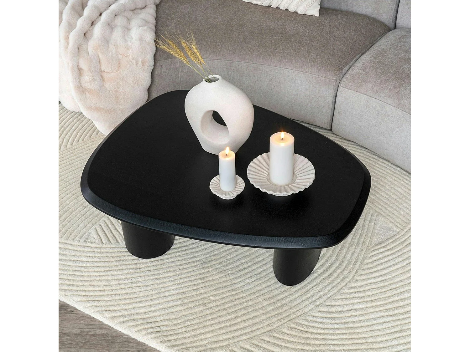 Tapis en laine blanc crème tufté main à motifs contemporains 160x230 cm FEZ