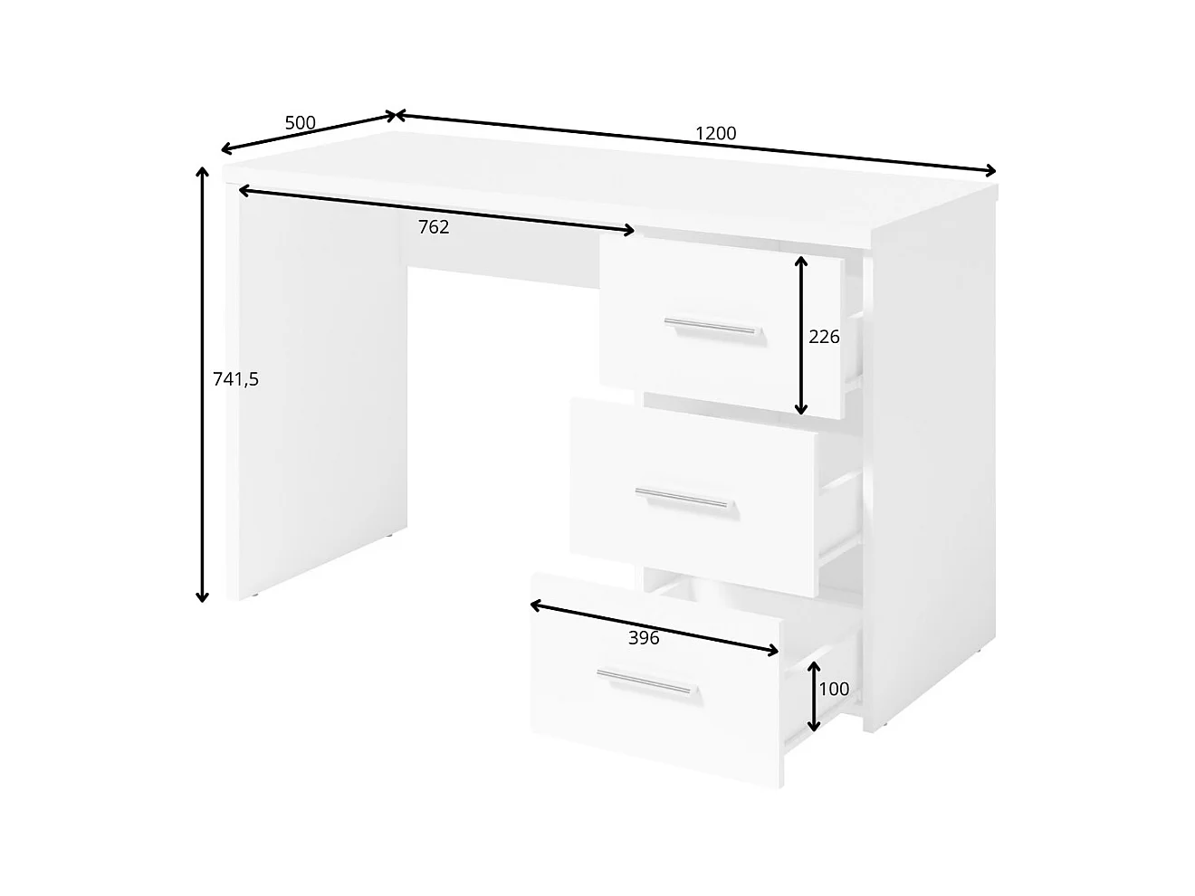 Bureau LUNIS blanc – 3 grands tiroirs – Design minimaliste et rangement généreux