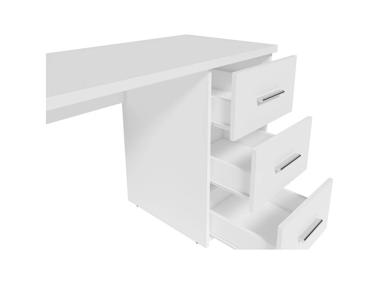Bureau LUNIS blanc – 3 grands tiroirs – Design minimaliste et rangement généreux