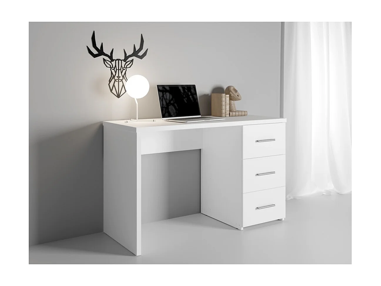 Bureau LUNIS blanc – 3 grands tiroirs – Design minimaliste et rangement généreux