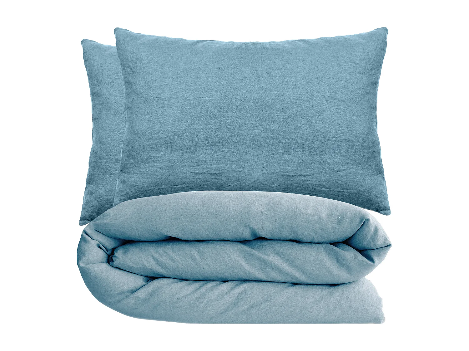 Parure de lit 140x200 cm et 50x70 cm coton lavé PALACE bleu topaze 2 pièces