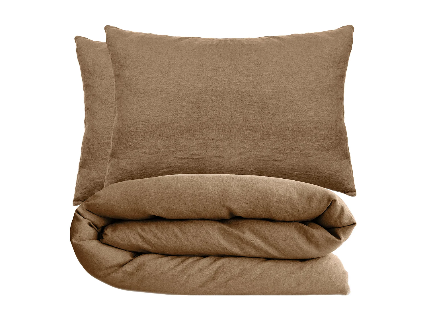 Parure de lit 140x200 cm et 50x70 cm coton lavé PALACE marron cognac 2 pièces