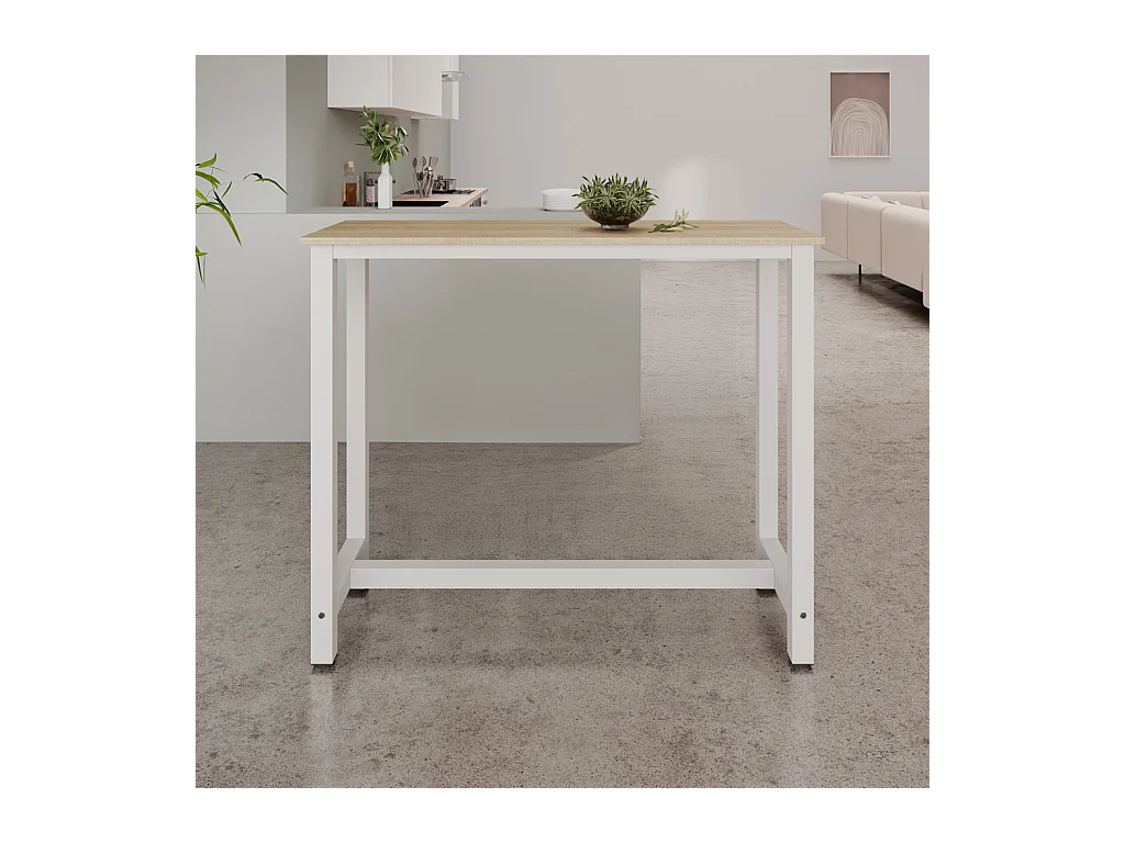 Table haute pour Cuisine Salle à manger en Blanc et Sonoma 120x40x100cm Ani