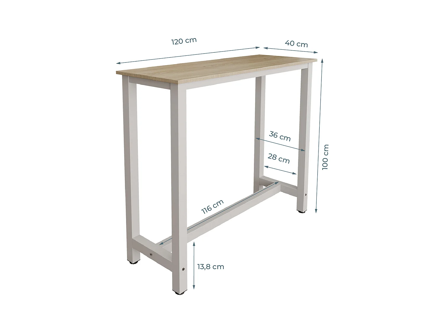 Table haute pour Cuisine Salle à manger en Blanc et Sonoma 120x40x100cm Ani