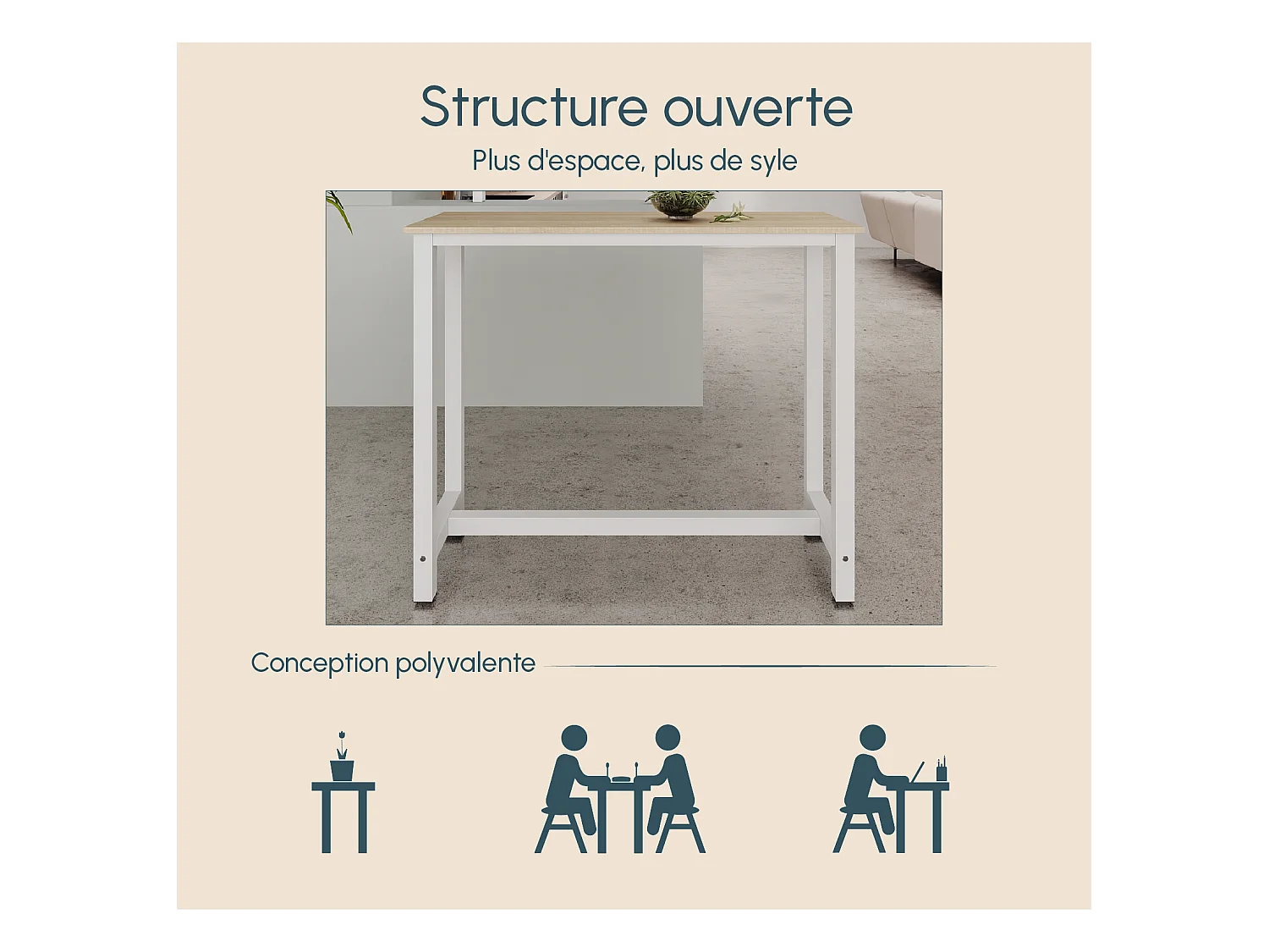 Table haute pour Cuisine Salle à manger en Blanc et Sonoma 120x40x100cm Ani