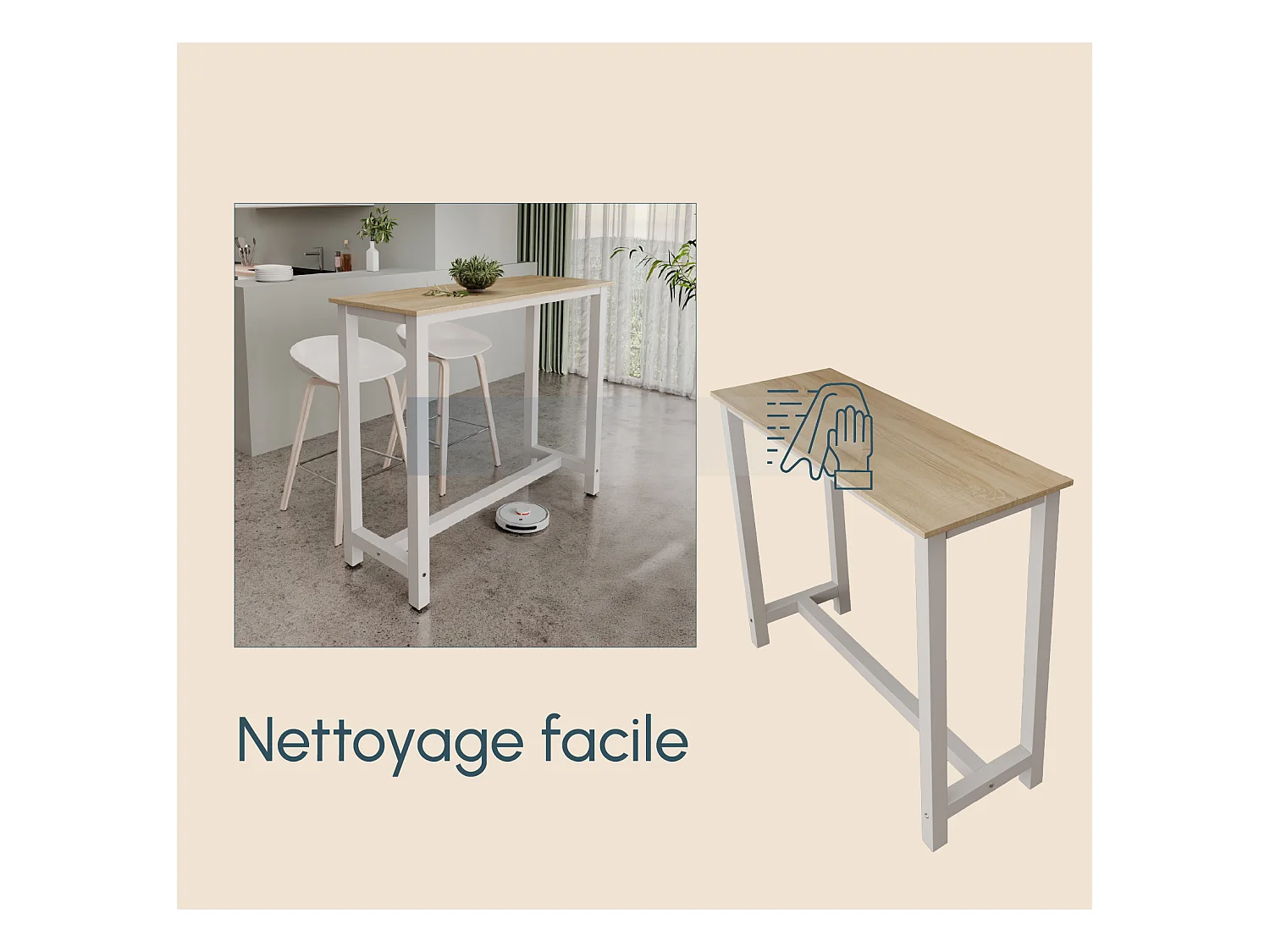 Table haute pour Cuisine Salle à manger en Blanc et Sonoma 120x40x100cm Ani