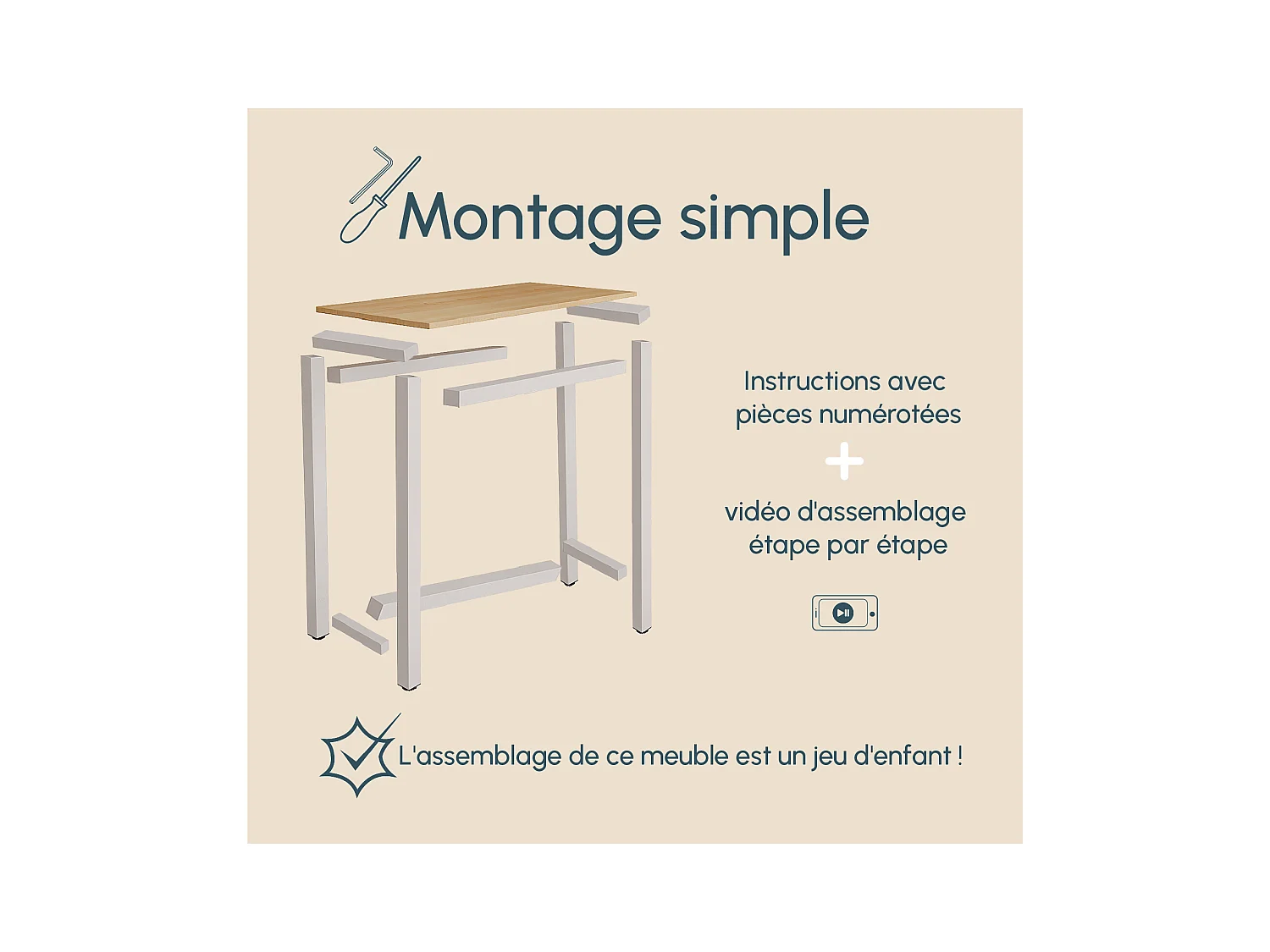 Table haute pour Cuisine Salle à manger en Blanc et Sonoma 120x40x100cm Ani